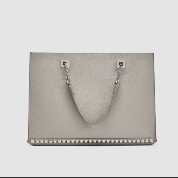 Zara grey leather studded shopper bag